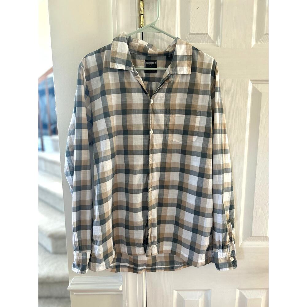 Todd Snyder + Albiate Tan White Grey Checked Plaid Long Sleeve Button Down Shirt